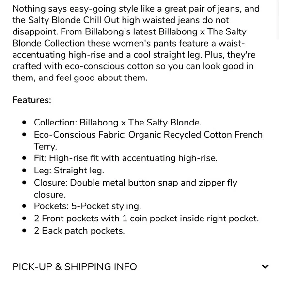 Billabong Salty Blonde Chill Out Jeans, size 24 - Picture 8 of 8